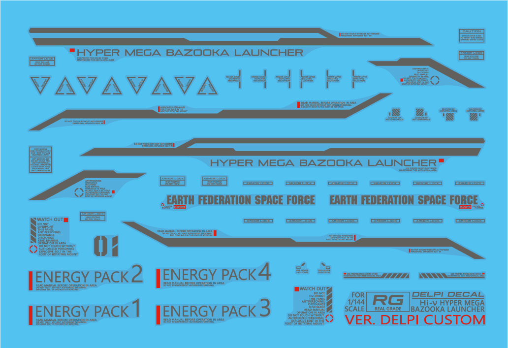 Delpi - RG 1/144 RX-93 Hyper Bazooka Cannon Decal [Options Available] - Show Me What You Bot