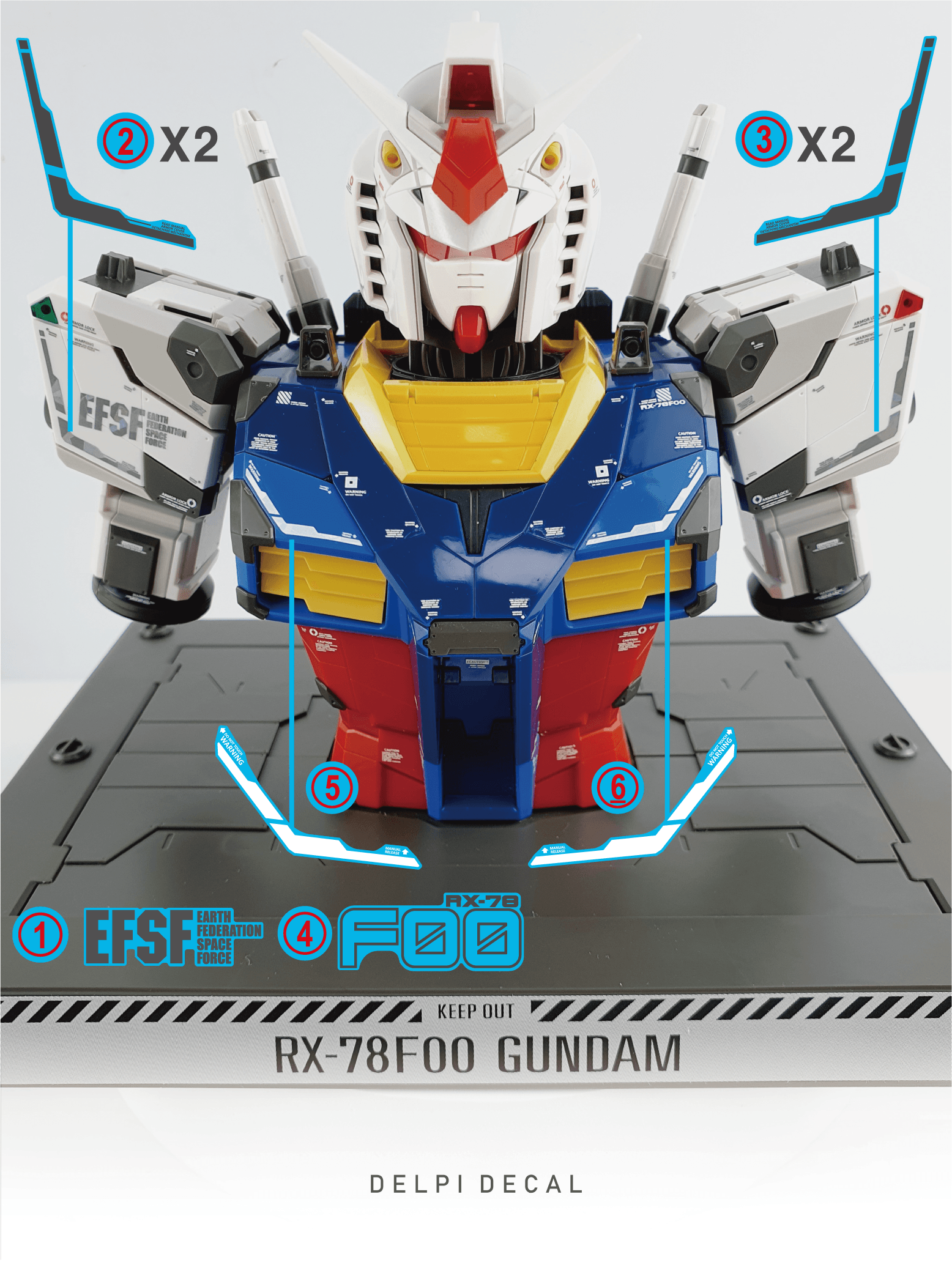 Delpi - 1/48 RX-78F00 Gundam Bust Decal [Options Available] - Show Me What You Bot